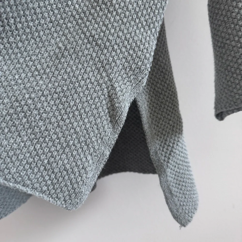 Lulus Sweater Henley Waffle Knit Womens Small Gray Oversized Boho